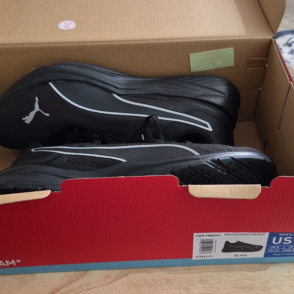 Men's Puma Black Mesh Sneakers with Purple Heel Accent - Picture 9 of 11
